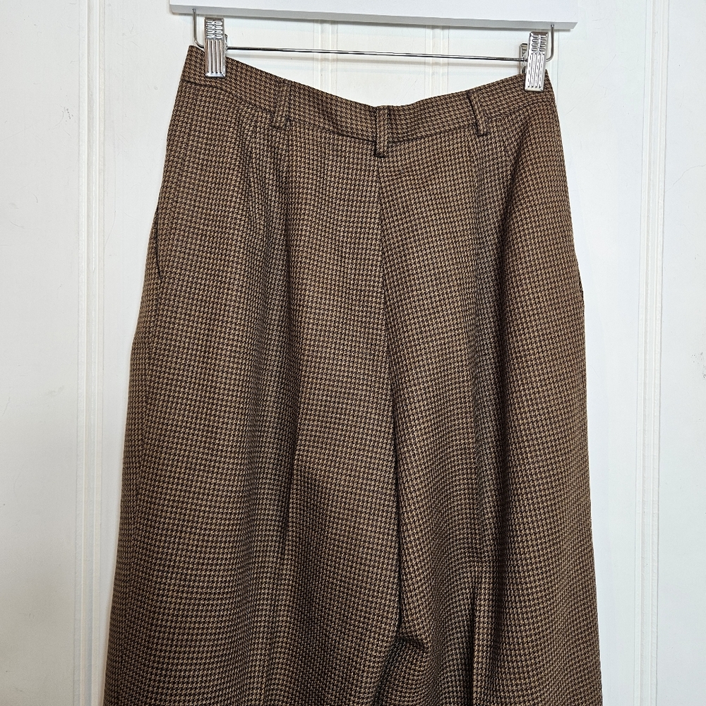 Vintage Rafaella Wool Trousers Size 6 Houndstooth High Rise Pleated Brown 90s - Picture 7 of 13
